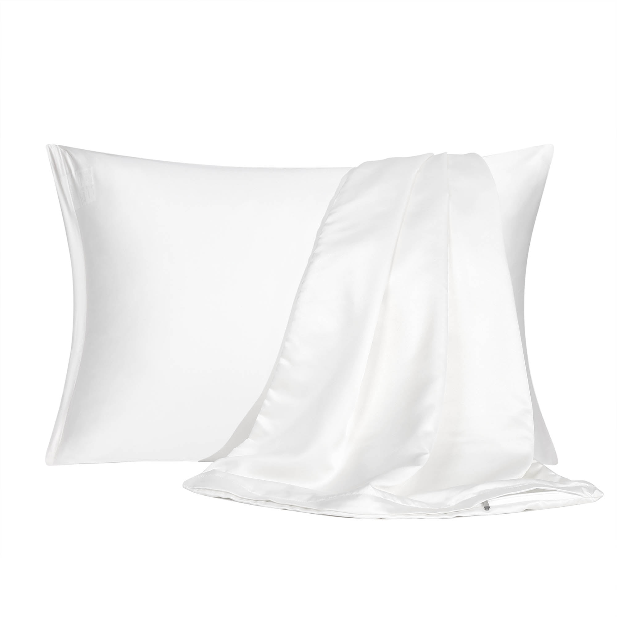 Satin Pillowcase with Zipper King Size Set of 2 Silky Sateen Pillow