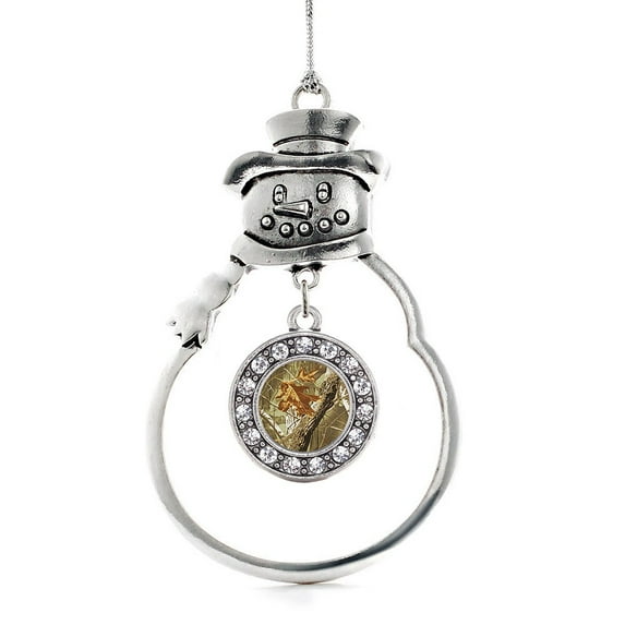 Brown Hunting Pattern Circle Snowman Holiday Ornament