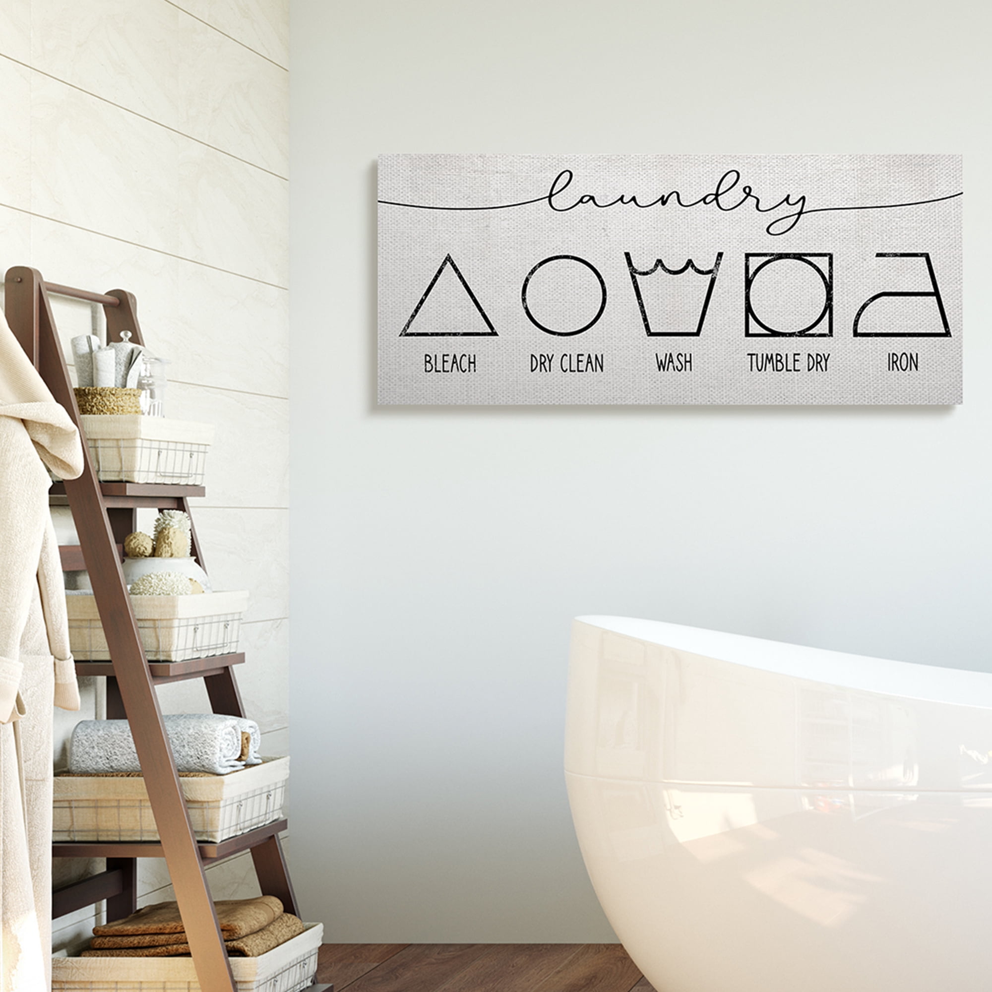 Stupell Industries Simple Rustic Laundry Symbol Guide Clean Home Canvas Wall Art, 17 x 40, Design by Daphne Polselli