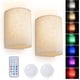 thumbnail image 1 of Aplique de pared con iluminación decorativa, juego de 2 apliques de pared recargables a batería con pantalla de tela y control remoto, lámpara de pared regulable con 16 colores RGB cambiables, 1 of 5