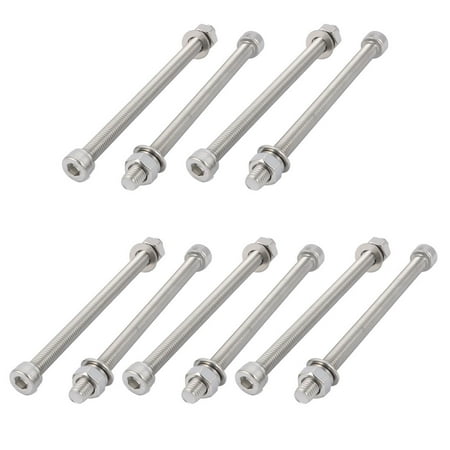

Unique Bargains 10Pcs M8x130mm 304 Stainless Steel Knurled Hex Socket Head Bolt Nut Set w Washer