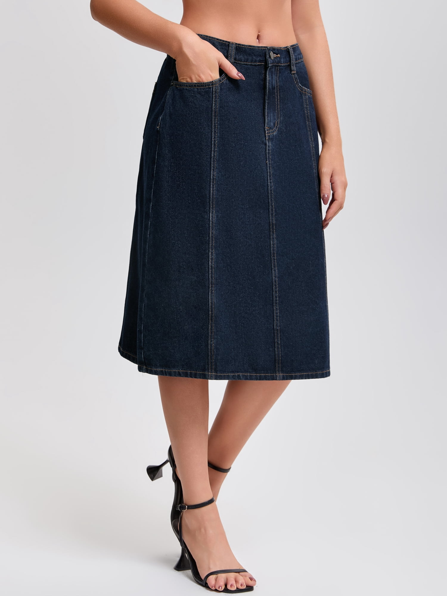 DARING DIVA Women's A Line Back Waist Knee Length Jean Skirts XX-Large Black Blue