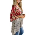 thumbnail image 2 of Floral Print Women Bohemian 3/4 Sleeve Tie-Up Cover Tops, 2 of 4