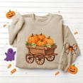 thumbnail image 5 of DeeHomeMo Pumpkin Harvest Cart Print Women Pullover Sweatshirt Wide Round Neck Long Sleeve Regular Fit Bow Applique On Sleeves For Fall Daily Casual Outing Khaki,S, 5 of 5