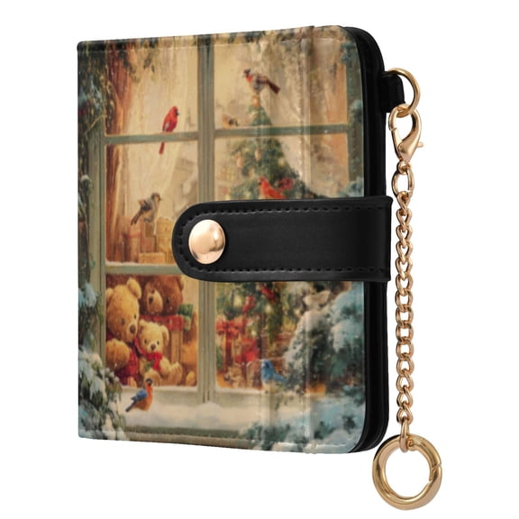 Qxltty Beautiful Christmas Window Ladies Wallet Rfid Slim Thin Compact Credit Card Women Wallet Zipper Coin Pocket and ID Window for Female Gifts