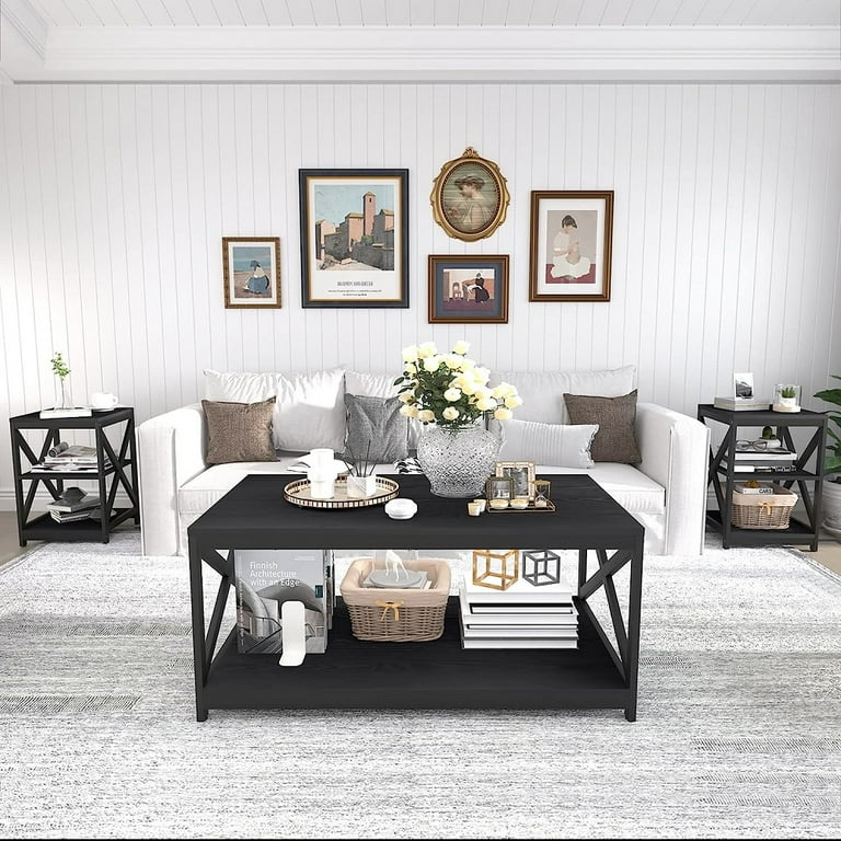 Black 3 piece living room table set discount