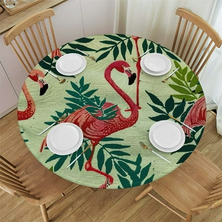 

Orinice Flamingo Leaves Pattern Round Table Cover Stain Resistant Washable Indoor Outdoor Tablecloth Kitchen Dining Wedding Parties 100% Polyester Fiber 38-42