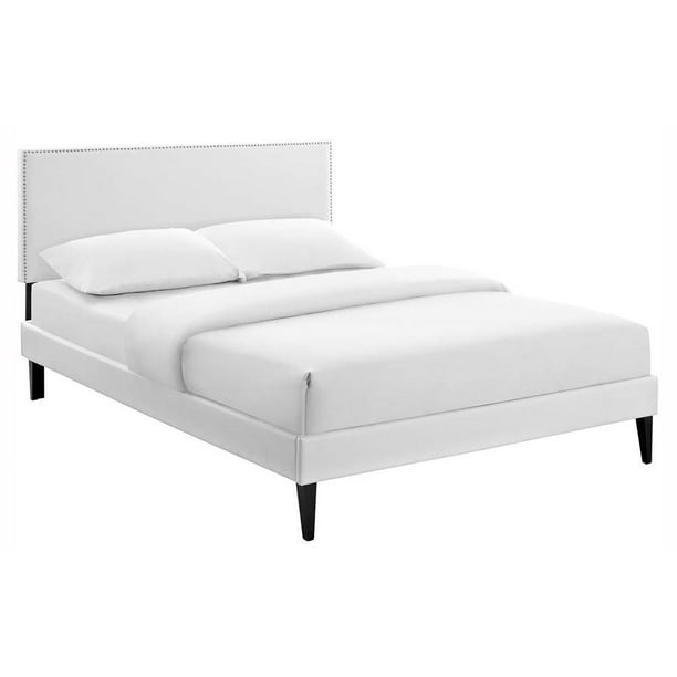 Platform Bed with Squared Tapered Legs in White (Full78.5 in. L x 57.5