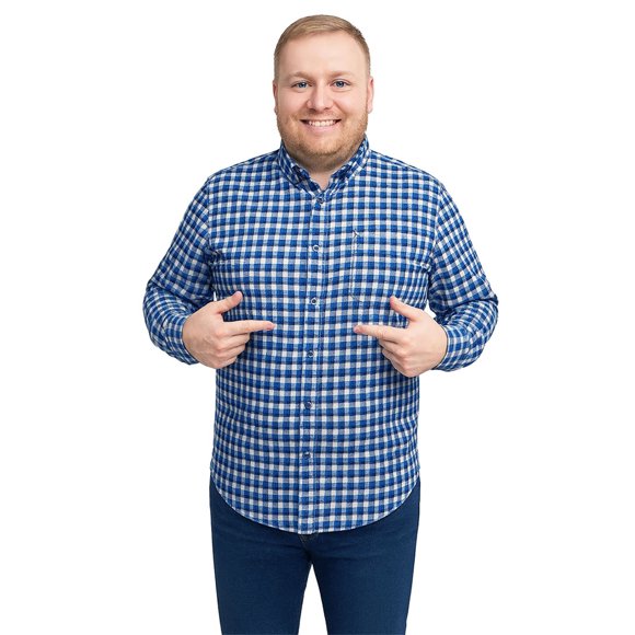 Big Kong camisa manga larga cuadros azul marino ropa oversize caballero