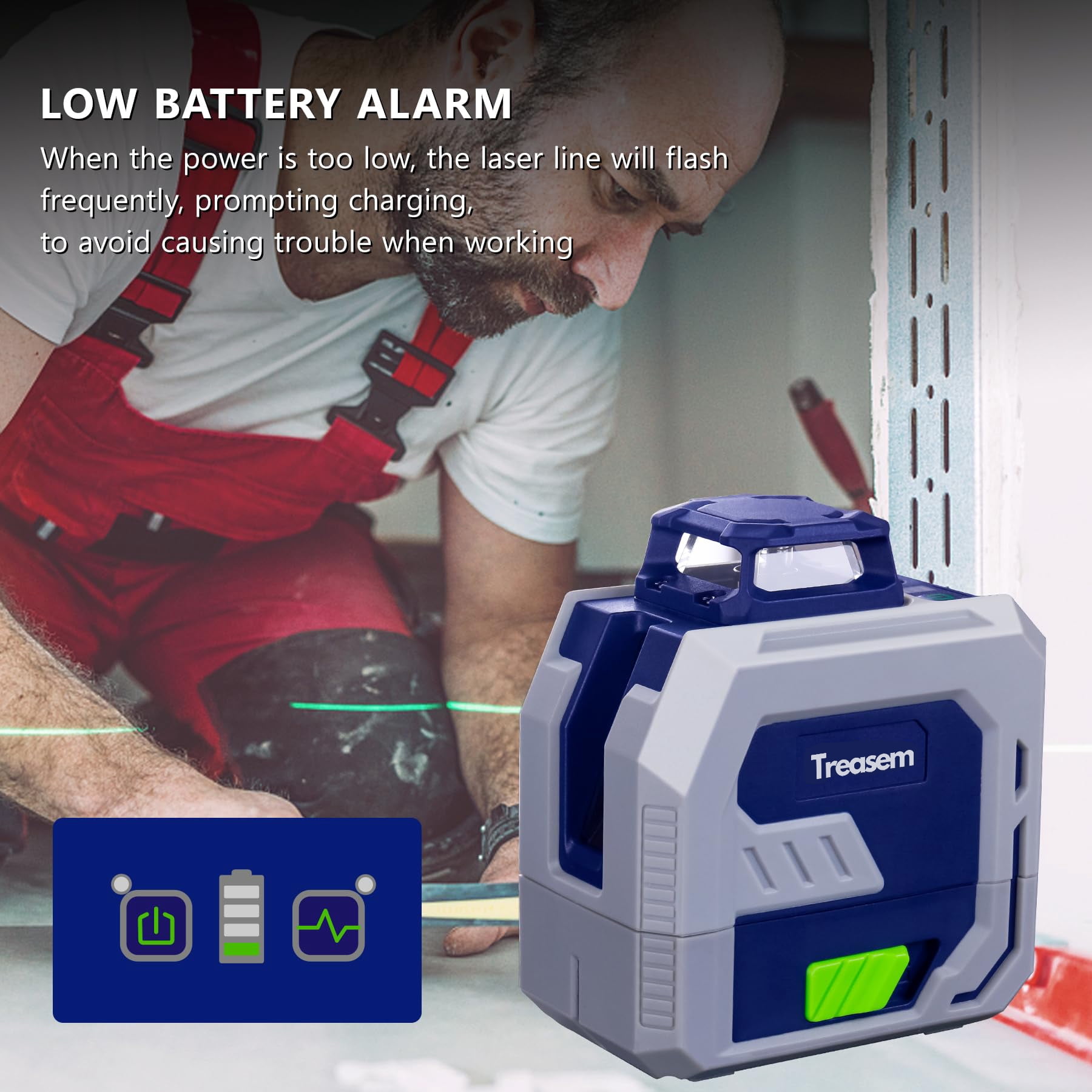 5 Line Laser Level, 100ft/30m, IP54 Waterproof, with Self-leveling and Manual Mode, including Magnetic Bracket, Rechargeable Battery