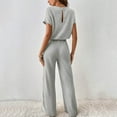 thumbnail image 7 of BYHONG Women's Two Piece Knit Matching Outfits Crew Neck Slit Hem Tee and Pants Tracksuit Sets Features: Grey L, 7 of 7