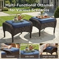 thumbnail image 5 of Unnifurnzi Patio Ottoman Set of 2-All Weather Wicker Outdoor Footstool with Removable Cushions Outdoor Olefin Fabric Outdoor Foot Rest for Deck Porch Balcony Garden-Brown/Blue, 5 of 7