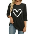 thumbnail image 3 of YUGYXL Womens 3/4 Sleeve Crew Neck T-Shirts Valentine's Day Spring Shirts Love Heart Printed Graphic Tees Black L, 3 of 5