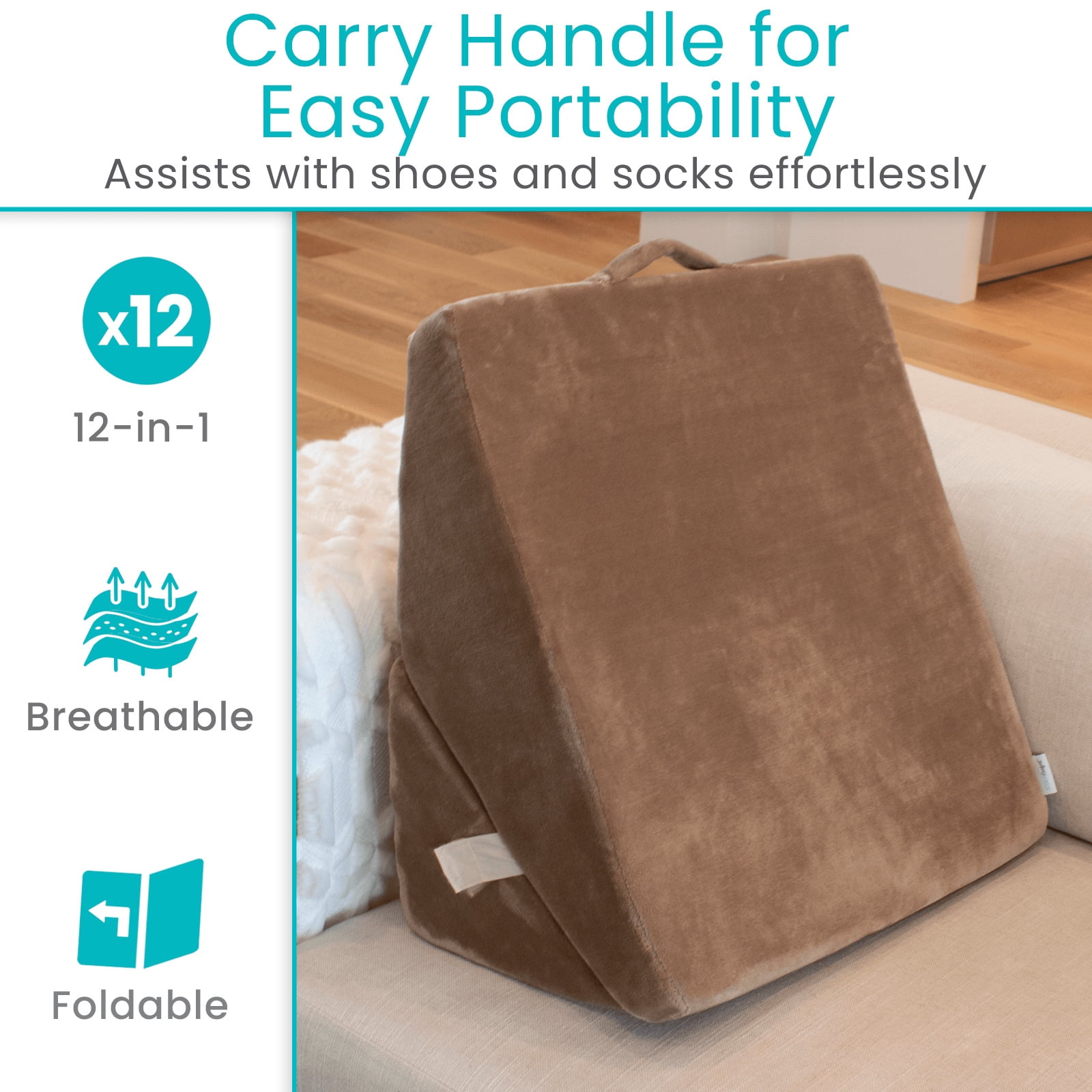 Xtra-Comfort Bed Wedge Pillow – Folding Memory Foam Incline Cushion for Back, Legs & Neck Support – Adjustable Triangle Pillow for Sleeping, Reading & Elevation – Washable Cover, Brown