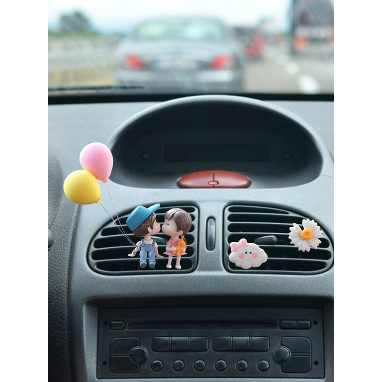 4 Piece Cute Car Air Freshener Vent Clip Lovely Couple Car Accessories Boy  Girl Perfume Clip Essential Oil Diffuser Interior with Fragrance Tablet for