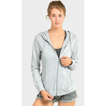 Sofra Women's Cotton Comfort Zip Up Hoodie Jersey Sweater - Heather Gray - XXL