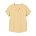 thumbnail image 4 of Guluxicc V Neck T Shirts for Women Short Sleeve Criss Cross Hollow Out Solid Color Tops Summer Casual Womens Shirts, 4 of 6