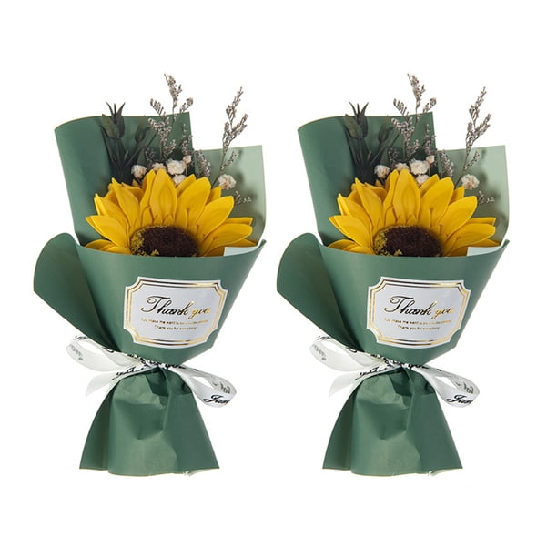 Mini ramo de rosas falsas de girasol, pétalos de flores de jabón hechos a mano, decoración floral artificial, regalo romántico de aniversario, cumpleaños para mujeres, esposas y madres.