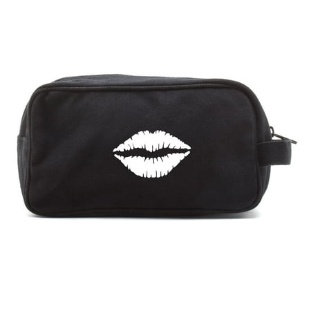 Kiss Mark Lips Canvas Dual Two Compartment Travel Toiletry Dopp Kit