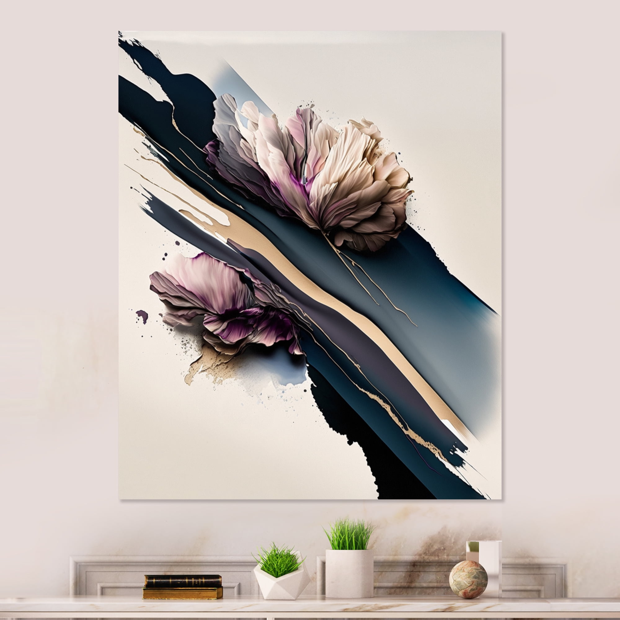 Designart Purple Peony Hyperrealistic Flowers II Canvas Wall Art