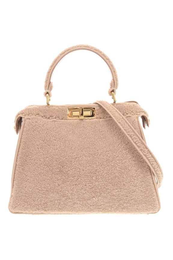 Pre-Owned Fendi Peekaboo I.U. Medium 8BN321 Shearling Pink 2-way Handbag...