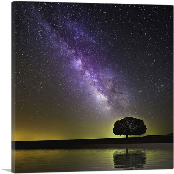 ARTCANVAS Milky Way Galaxy and Tree Canvas Art Print - Size: 18" x 18" (0.75" Deep)
