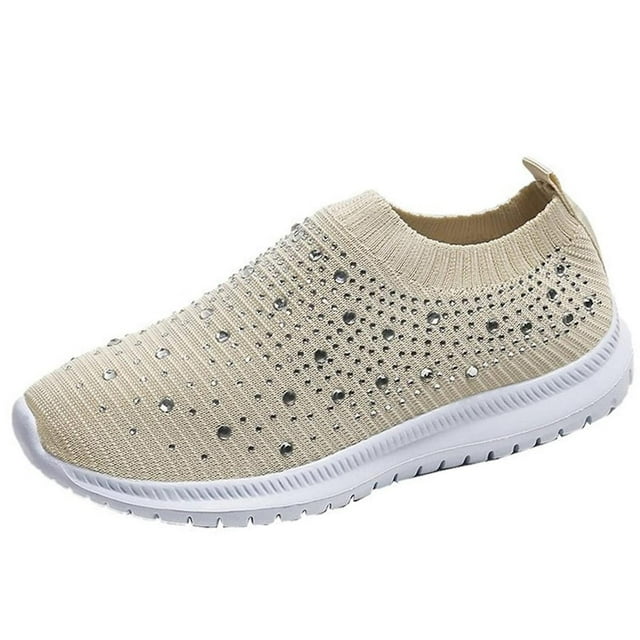 Chaussure de Marche Décontractée en Maille Pailletée avec Strass pour Femmes, Respirante, Antidérapante et Confortable