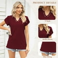 thumbnail image 2 of TEMOFON Women Tops Summer T-Shirts Short Sleeve Casual V Neck Tops Dressy Ruffle Sleeve Tunic Tops Cute Loose Ladies Blouses, 2 of 7