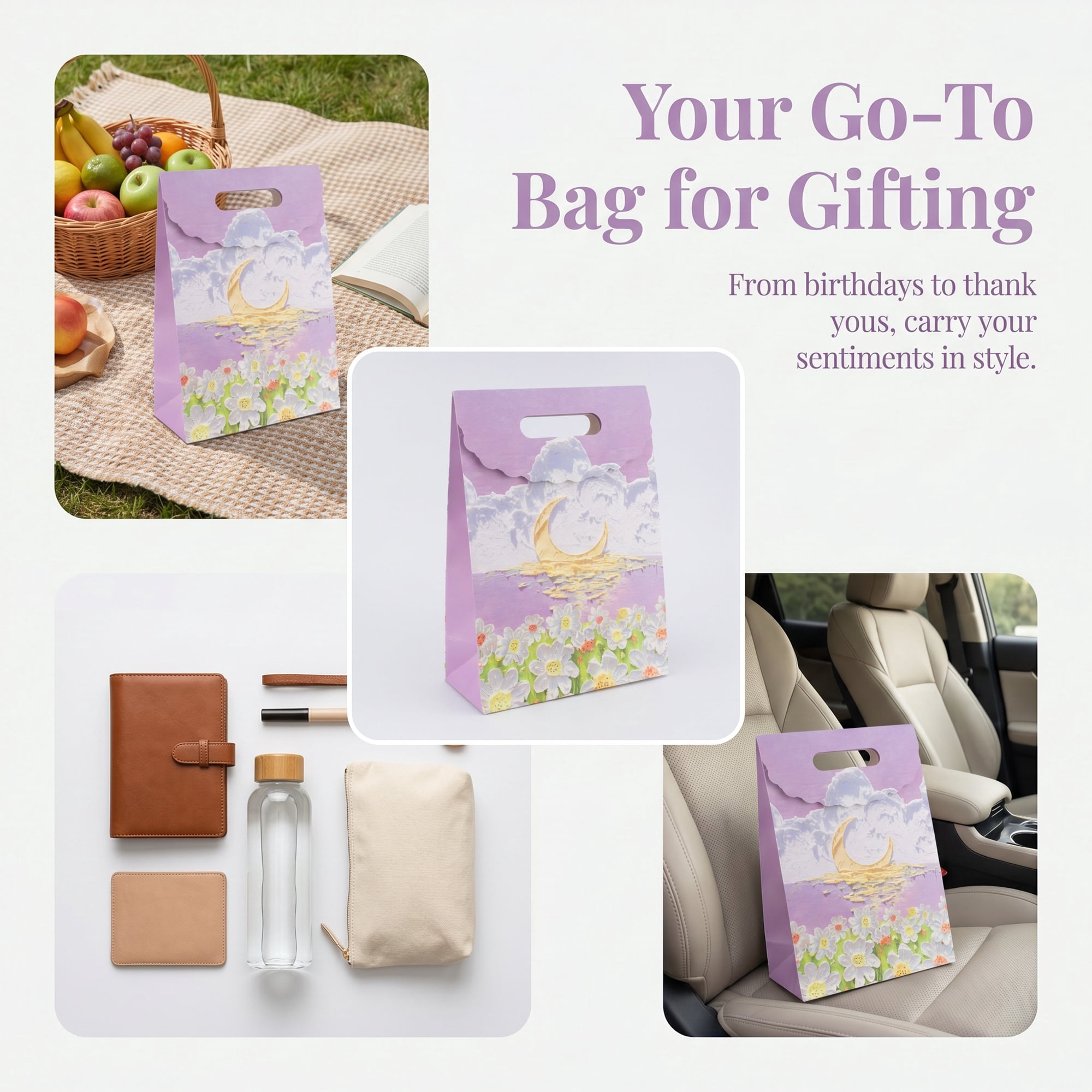 Unique Bargains Thickened Gift Bags with Comfortable Handles Purple B 7.5" x 3.5" x 10.6"