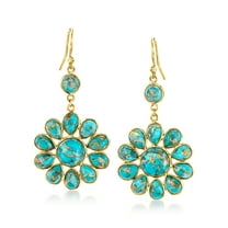 Ross-Simons Turquoise Flower Drop Earrings in 18kt Gold Over Sterling, Women's, Adult