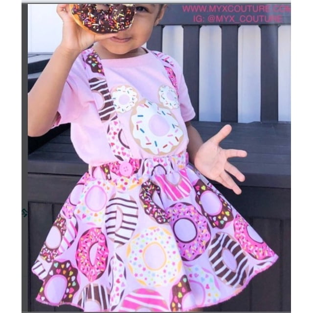 Summer Newborn Baby Girls Romper Top Donuts Printed Overall Skirts Set Outfit Clothes Set