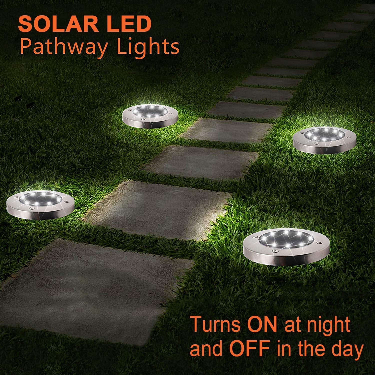GLUAAE Solar Ground Lights,8 LED Disk Lights Solar Powered Waterproof Garden Pathway Outdoor in-Ground Lights with Light Sensor for Garden Driveway Lawn Pathway Yard Pool Step and Walkway