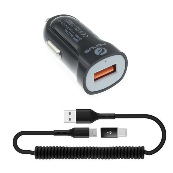 24W Fast Car Charger for Samsung Galaxy Z Fold 2 - Coiled USB Cable Micro-USB to USB-C Adapter Power Cord Wire Quick Charge DC Socket for Galaxy Z Fold 2