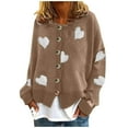 thumbnail image 1 of Pxiakgy Cardigan en Tricot Brodé en Forme de Cœur pour Femmes, Col Rond, Manches Longues, Kaki P, 1 of 6