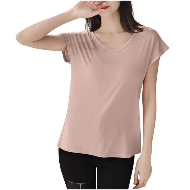FRSASU T-Shirt de Sommeil Uni pour Femme Haut de Pyjama à Col en V Kaki