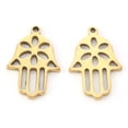 thumbnail image 2 of 10 pc Theme PVD Vacuum Plating 201 Stainless Steel Pendants Laser Cut Hamsa Hand/Hand of Fatima/Hand of Miriam Real 18K Gold Plated 18x12x1.5mm Hole: 1.2mm, 2 of 3