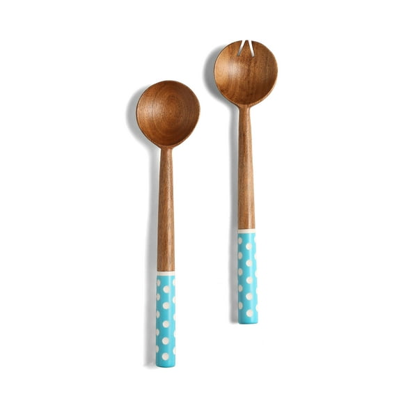 Yo Treasure Tiramisu Blue & White Dotted Resin Wood Salad Server Set