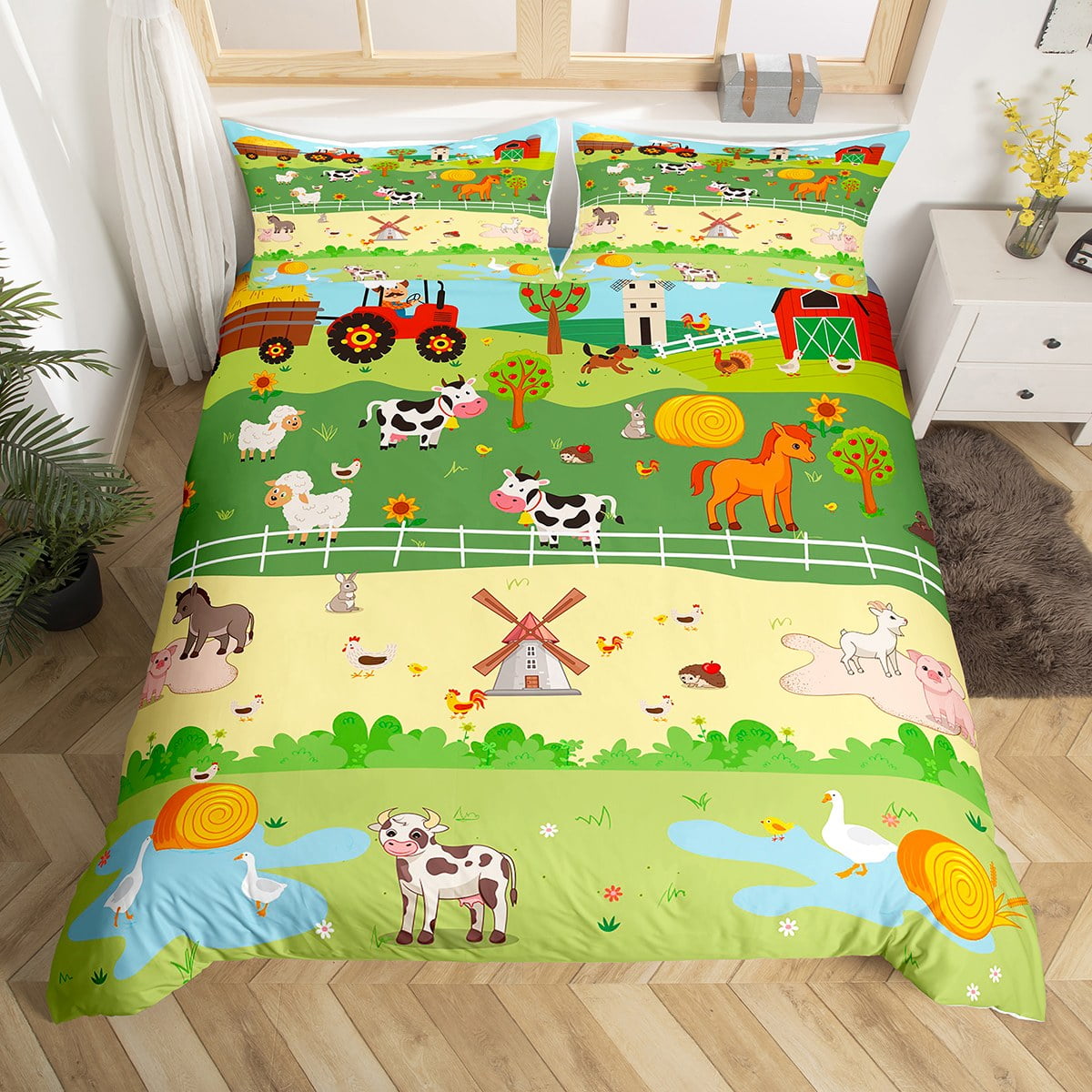 YST Farm Animal Bedding Sets Queen Cute Cow Horse Comforter Cover for