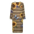 thumbnail image 5 of Xoenoiee Sunflower Daisy Butterfly Wood Print Nightgown House Dress Zip up Robes for Women Long Lounge Dress Round Neck House Coat Bathrobe Plus Size, Size L, 5 of 7