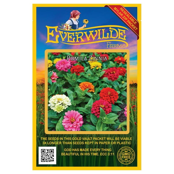 Everwilde Farms - 200 Pumila Mixed Zinnia Garden Flower Seeds - Gold Vault Jumbo Bulk Seed Packet