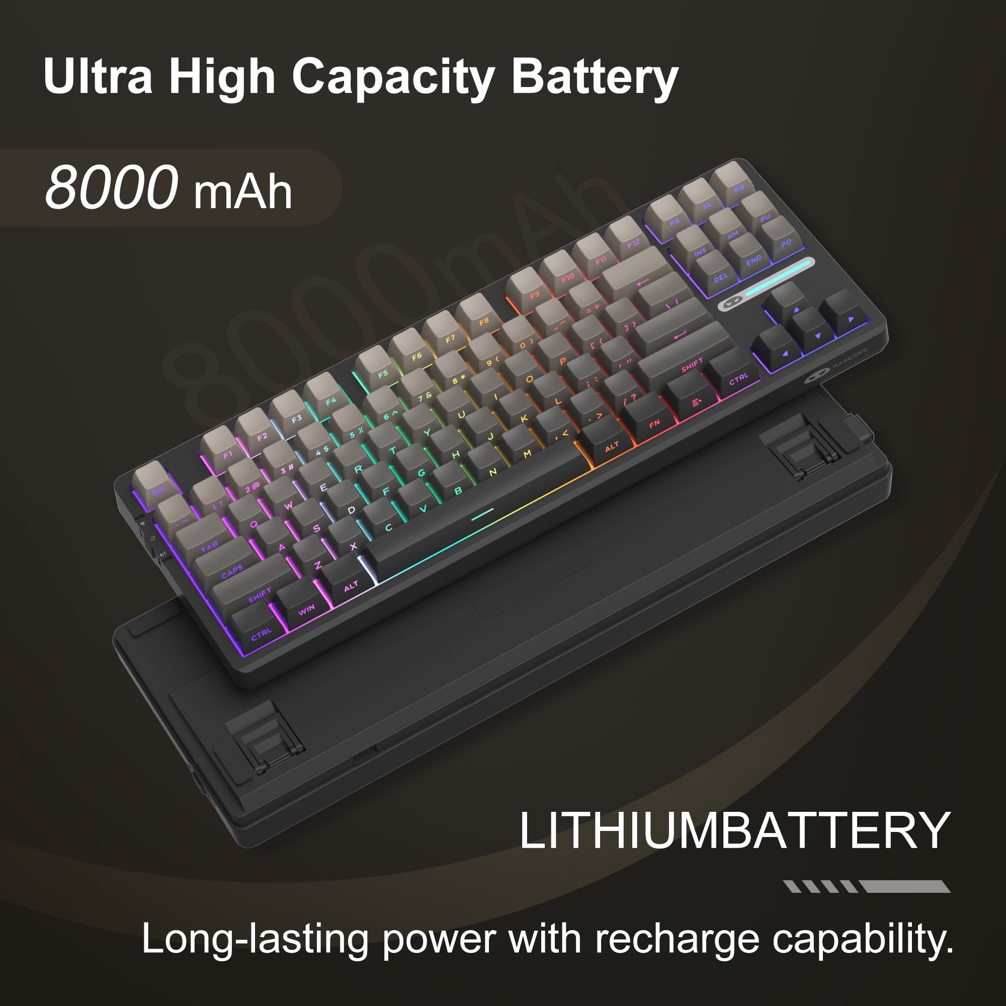 MageGee LIGHT87 Wireless Creamy Keyboard, Gasket Structure, RGB Backlit, 2.4G/USB-C/BT5.0 Hot Swappable Mechanical Gaming Keyboard for Win/Mac/PC, 8000mAh Battery, Side Printed PBT Keycaps, Black