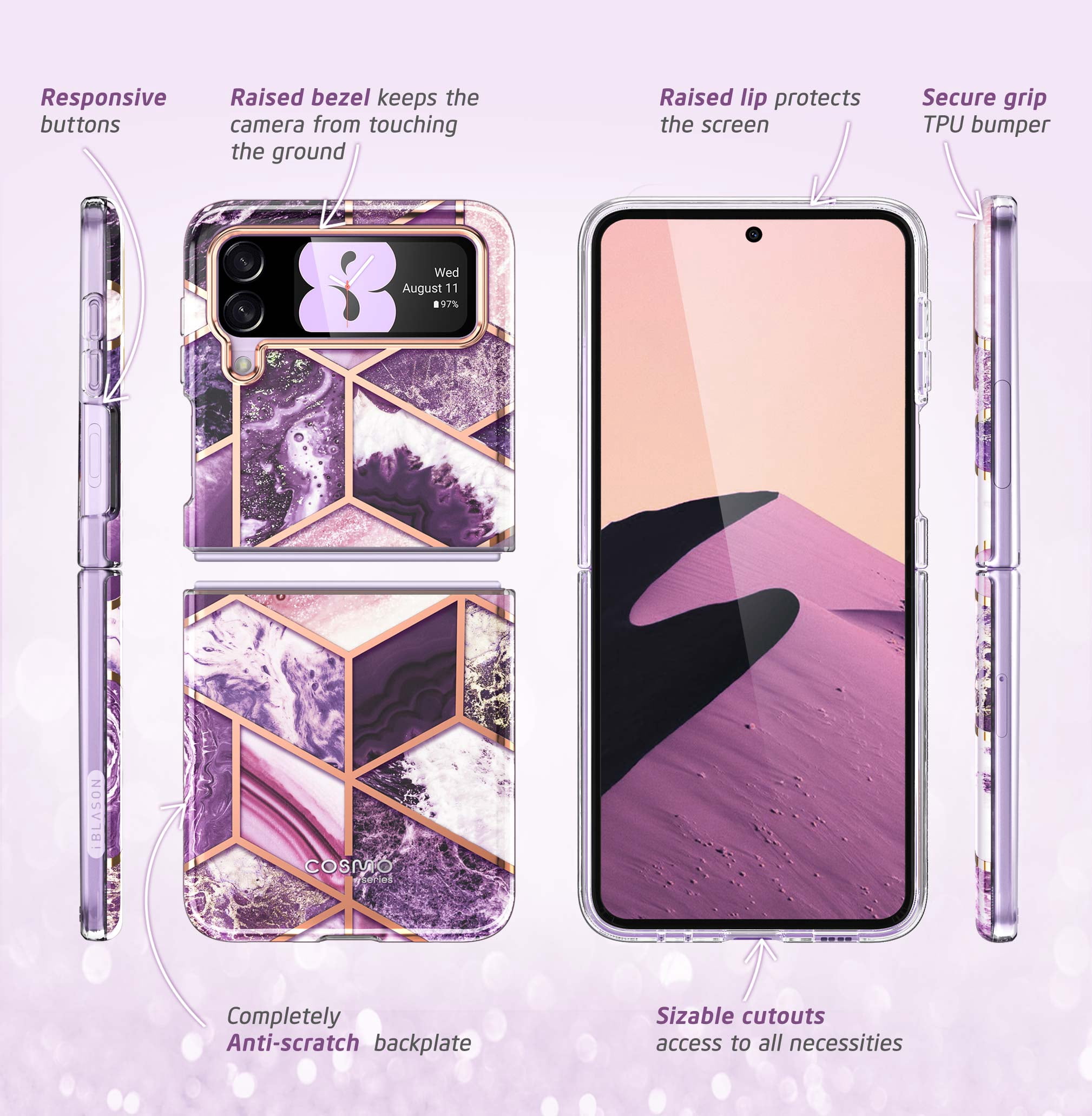 i-Blason Cosmo Series Case for Samsung Galaxy Z Flip 3 5G (2021), Slim Stylish Protective Bumper Case Without Built-in Screen Protector (Ameth)