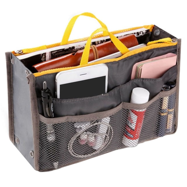 Large Capacity Purse Organizer Nylon Multiple Pockets Handbag Organizer with Mesh Grid Men Women Outdoor Travel Insert Compartment Tote Bag for Cosmetics Mobile Phones Cards Money Small Items