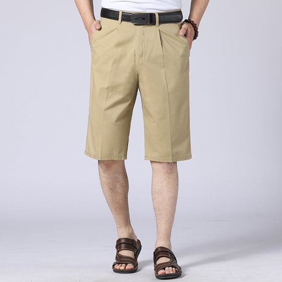 Jessboyy Dress Shorts Men Below Knee Business Casual Work Office Straight Leg Pleated Shorts for Men Summer Long Shorts with Pockets Khaki,XXXL