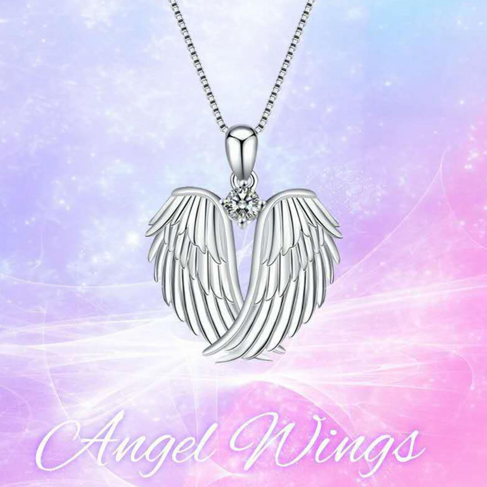 SDJMa Angel Wings Necklace 925 Sterling Silver Guardian Angel Wings Pendant Birthstone Necklace for Women Jewelry Gifts