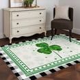 thumbnail image 3 of 3'x5' Rug for Living Room Bedroom, St. Patrick's Day Washable Area Rugs Non-Slip Carpet Mats, Spring Green Shamrock Black White Plaid Indoor Low Pile Area Rug Runner for Kitchen, Mudroom, 3 of 8