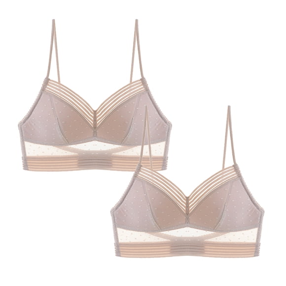 WZXFASHION 2 Pcs Soutien-Gorge Sans Armature Français Aguichant Grand Dos Ouvert Beau Dos en U Été Ultra Fin Soutien-Gorge Bourgeon TubeTops Beige m