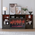 thumbnail image 3 of Redayfur 70" Electric Fireplace TV Stand for TVs Up To 70'', Farmhouse Entertainment ,With Storage Cabinet LED and Charging Station,Dark Rustic Oak, 3 of 15
