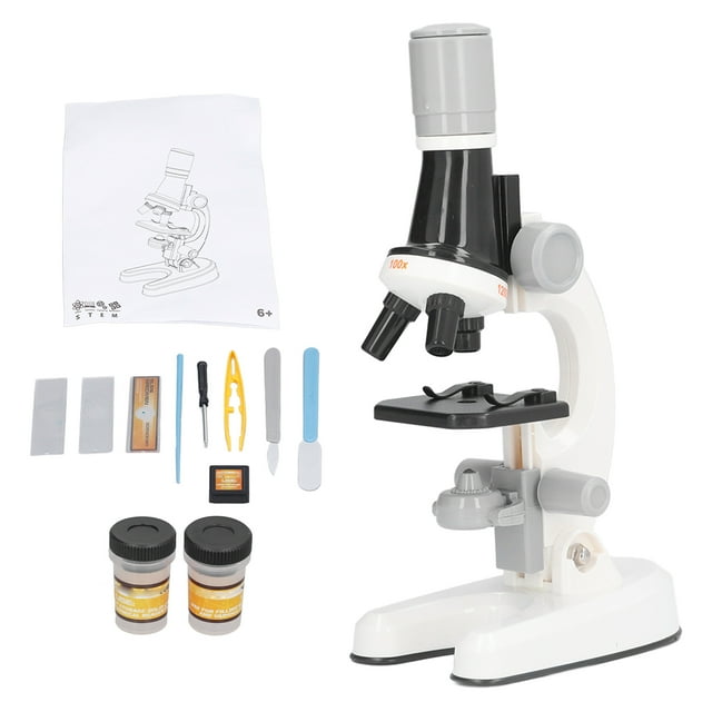 Children Microscope, Birthday Gift High Definition Professional Kids Microscope Kit For Home For Observation White
