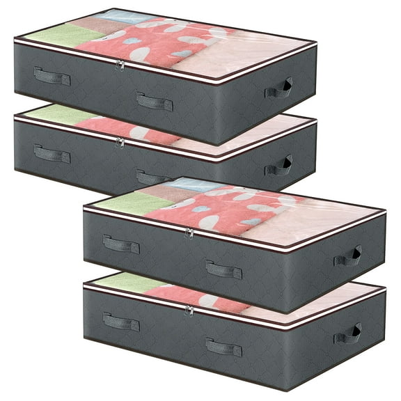 Logianis Under Bed Storage with Durable Handles Large Capacity Storage Bins Clothes Storage Foldable Closet Organizer 4 Pack Grey